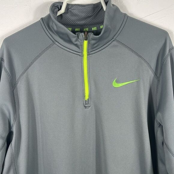 🔥 Nike Therma-Fit Men's Gray/Neon 1/4 Zip Pull Over Fleece Sweatshirt Sz L -EUC - Picture 2 of 8